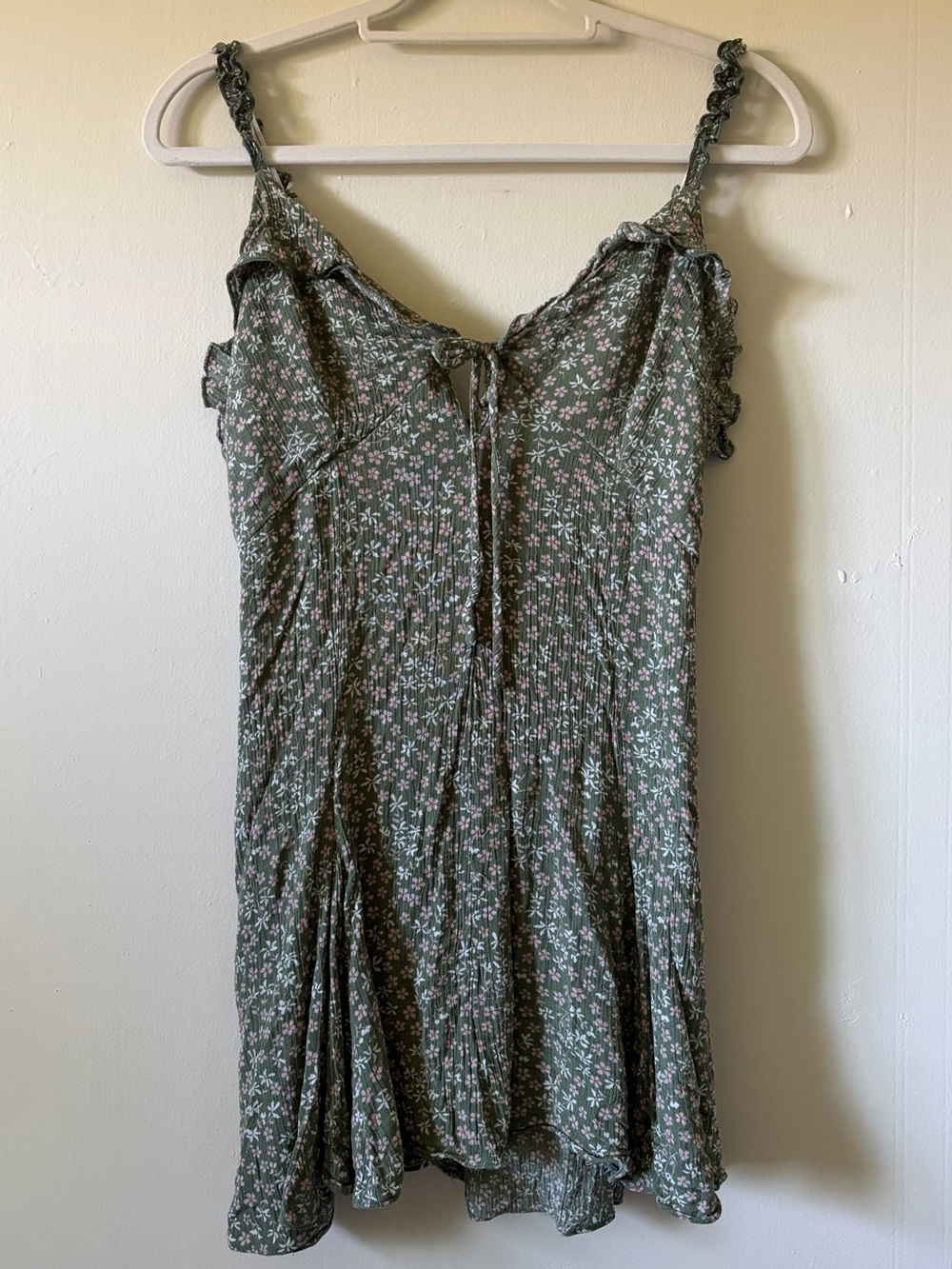 Dress Forum Olive Green Mini Dress with Pink Floral Print